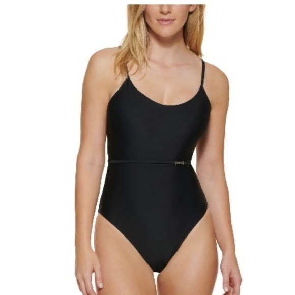 CALVIN KLEIN Over The-Shoulder Wrap Around 1pc Swimsuit swimwear black New 16 - Picture 12 of 16